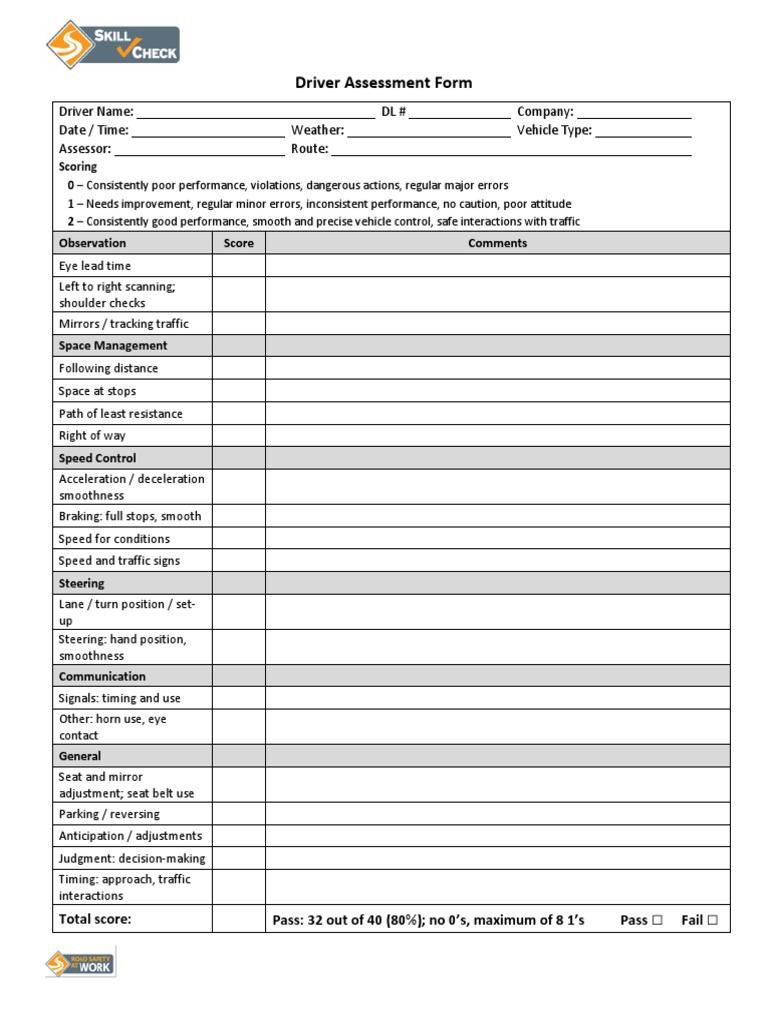 Driver Assessment Scoring Form | PDF | Business | Technology & Engineering