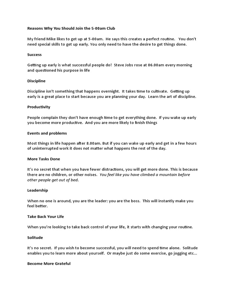 Join the 5 AM Club for Success | PDF