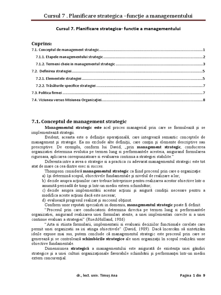 Curs 7 - Planificarea - Strategica | PDF