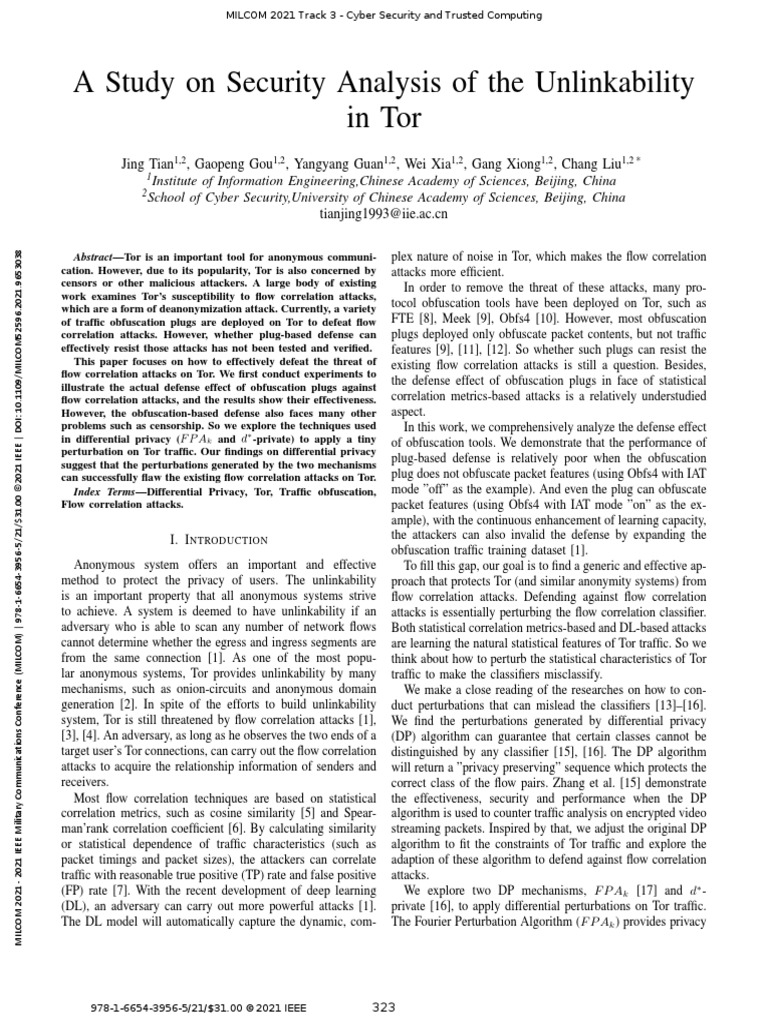 A study on security analysis of the unlinkability in tor pdf