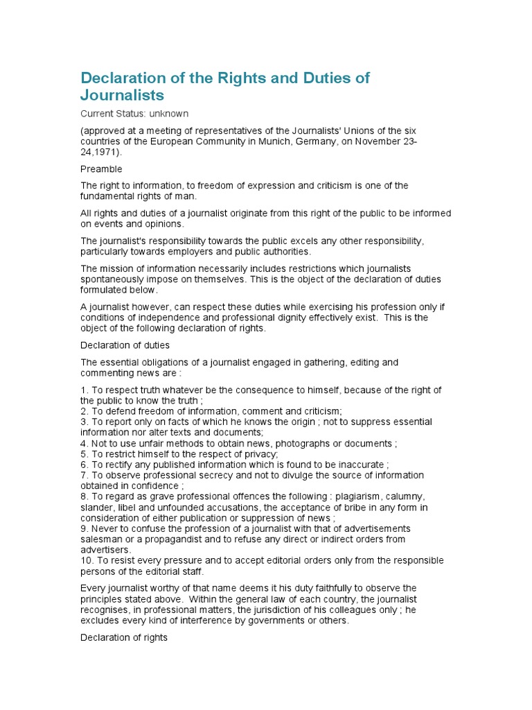 Rights and Duties of Journalists | PDF | Defamation | Justice