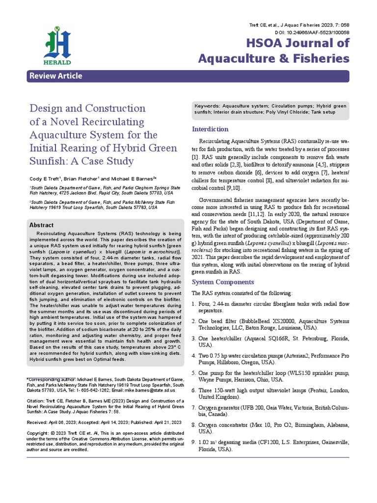 Design and Construction of A Novel Recirculating Aquaculture System For ...