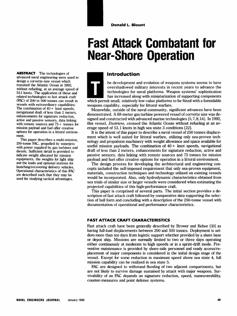 Fast attack combatant for near shore operation pdf hull watercraft