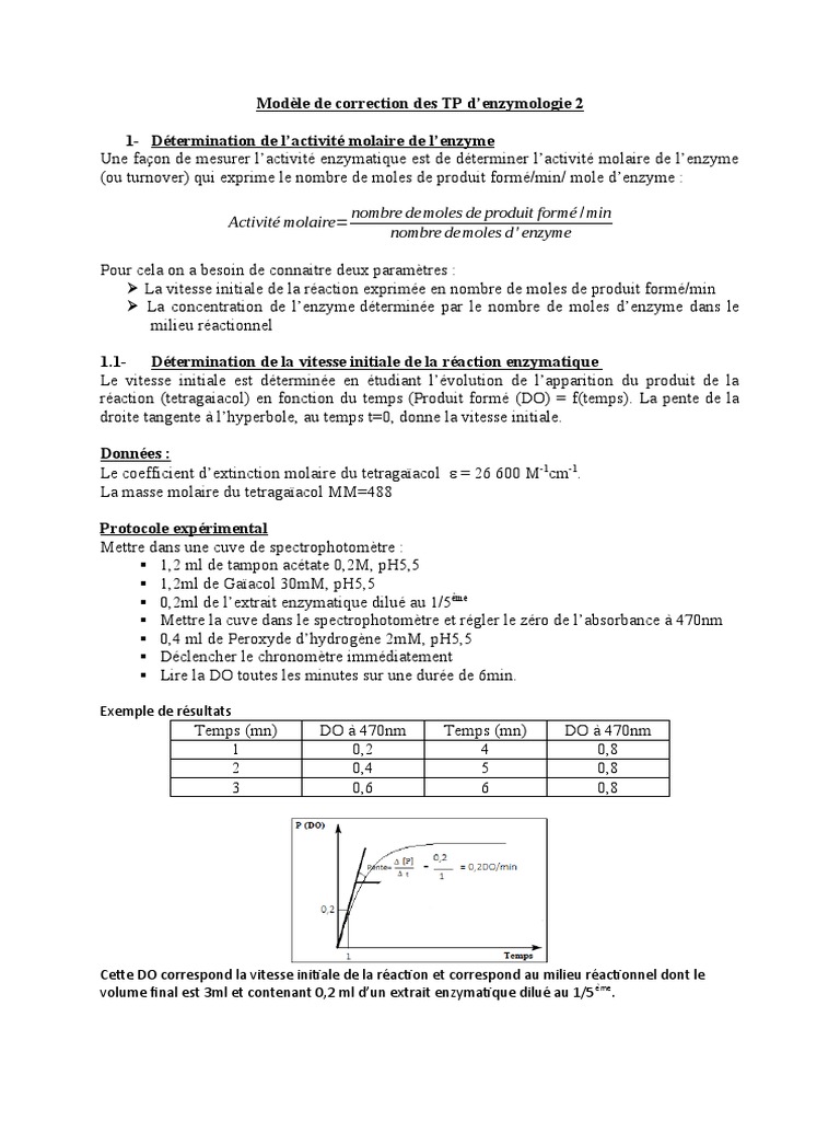 Correction TP Enzymologie : Activité Enzymatique | PDF
