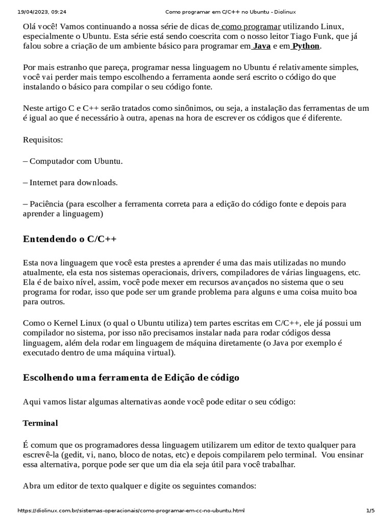 Compilando C/C++ no Ubuntu | PDF | Linguagem de programação | C