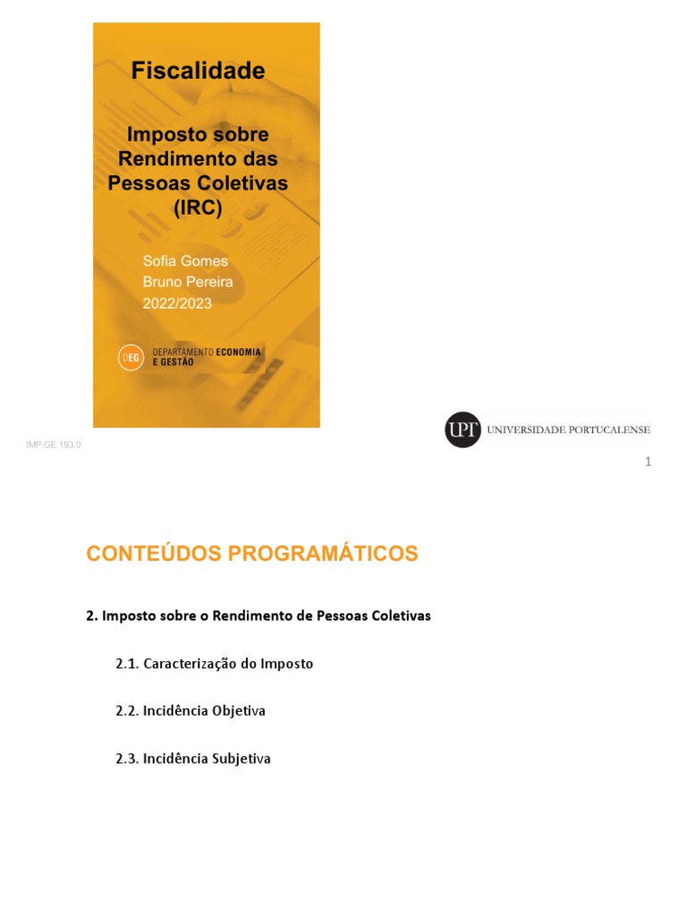 Aula 2 e 3 - IRC_alunos | PDF | Impostos | Portugal