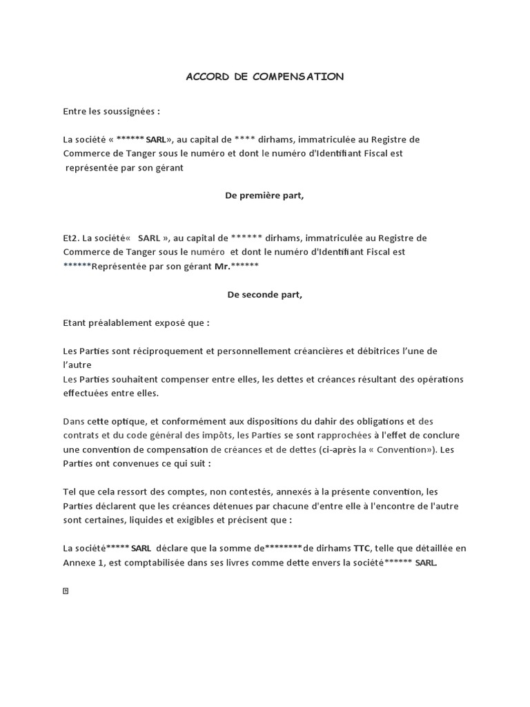 Accord de Compensation de Créances | PDF