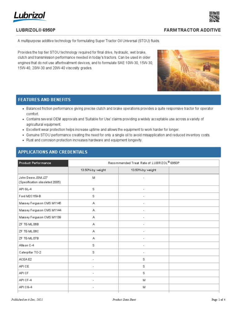 PDS Lubrizol6950p PDF Motor Oil Applied And Interdisciplinary