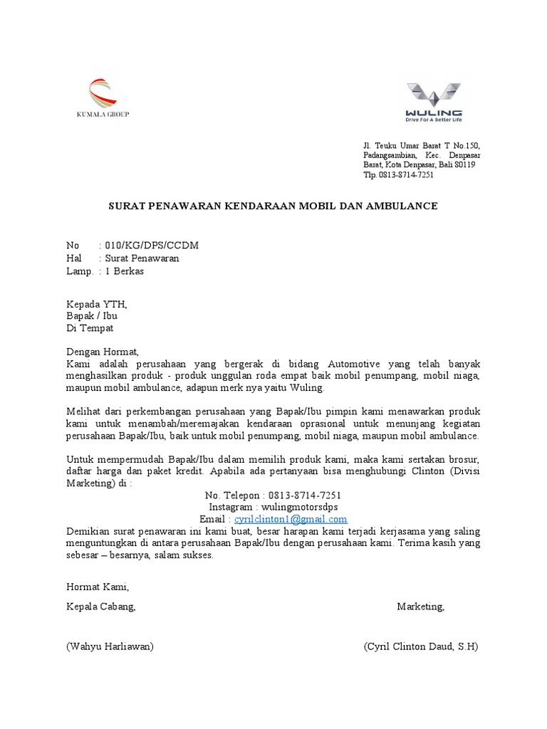 Surat Penawaran Kendaraan Wuling | PDF | Karier & Perkembangan