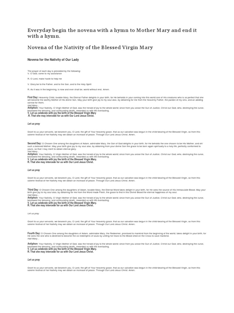Novena of The Nativity of The Blessed Virgin Mary | PDF | Nativity Of ...