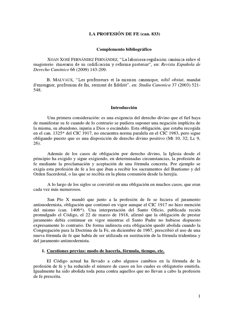 La Profesión de Fe en el Canon 833 | PDF | Iglesia Católica | obispo