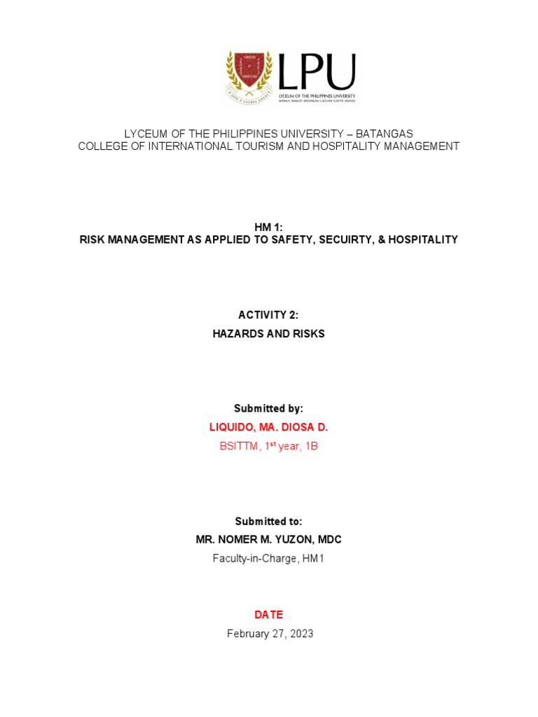 Activity 2 Hazard Vs Risk Pdf Risk Hazards