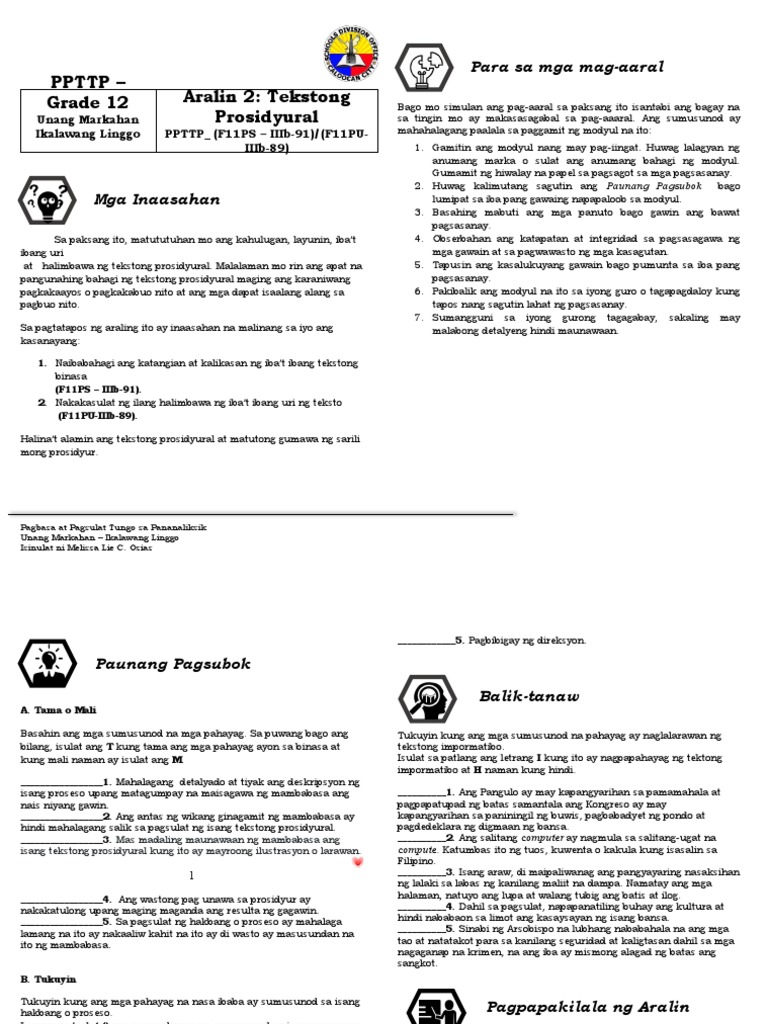 2 Tekstong Prosidyural - Ikalawang Modyul | PDF