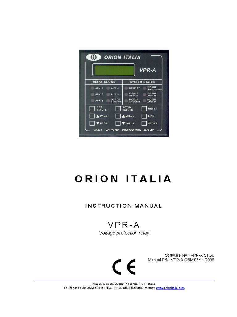VPR-A Voltage Protection Relay Manual | PDF | Relay | Alternating Current