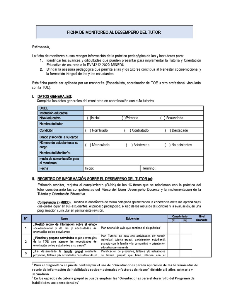 Llenado de Ficha de Monitoreo Docente 2024 | PDF | Enseñando | Evaluación
