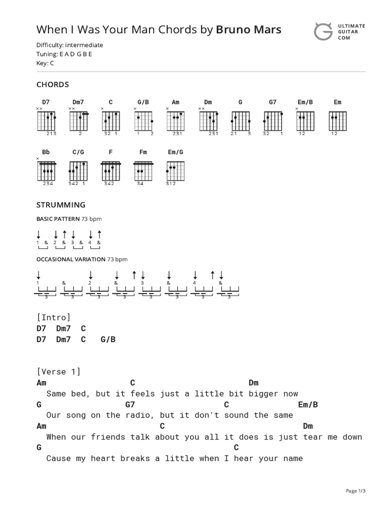 When I Was Your Man Chords by Bruno Marstabs at Ultimate Guitar Archive PDF Song Structure
