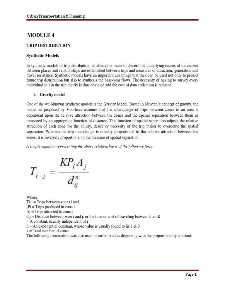 Trip Distribution Synthetic Models: 1. Gravity Model | PDF | Public ...