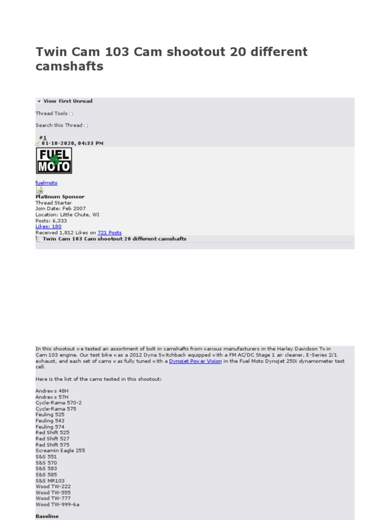 Twin Cam 103 Cam Shootout 20 Different Camshafts | PDF | Motor Vehicle ...