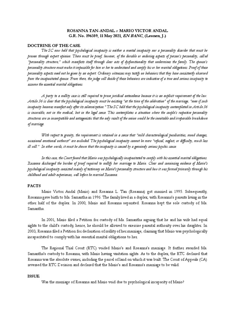 Civil law tan andal v andal pdf burden of proof law marriage