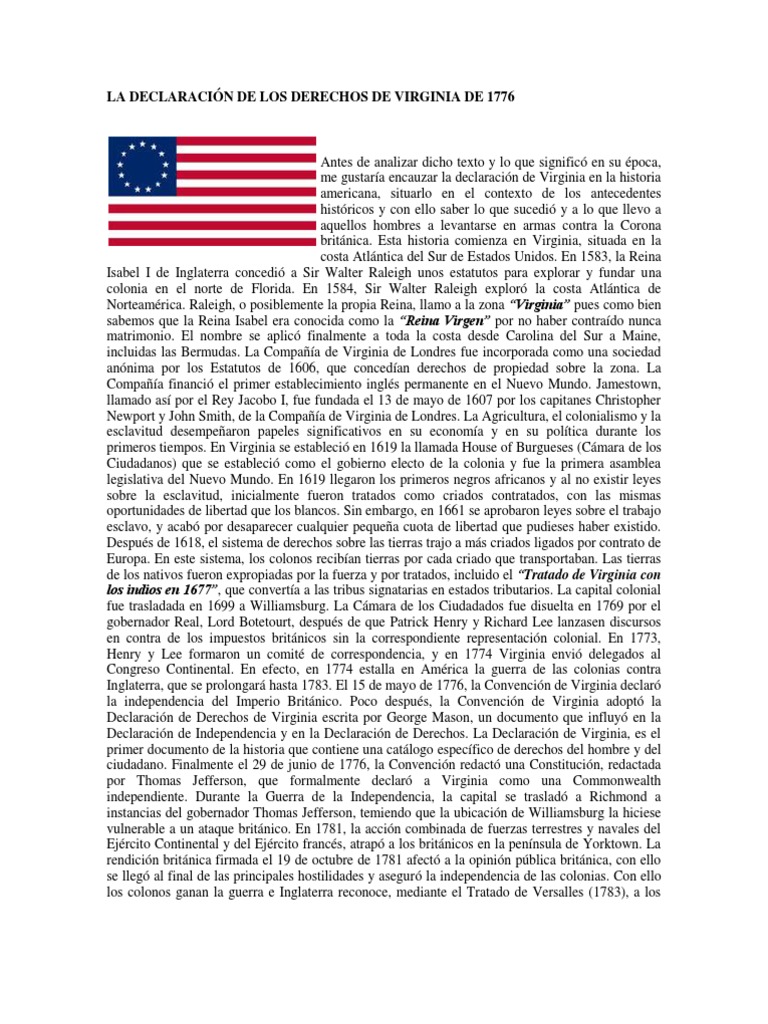 Declaración de Derechos de Virginia PDF Ciencias Políticas Gobierno