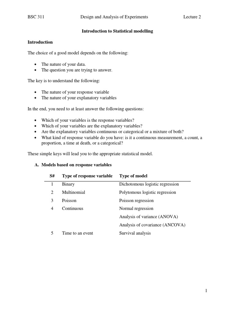 Lecture 2 Additional Notes Introduction To Statistical Modelling | PDF ...