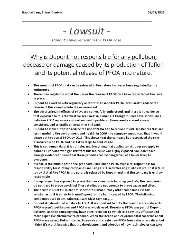 Lawsuit Dupont PDF Witness Testimony