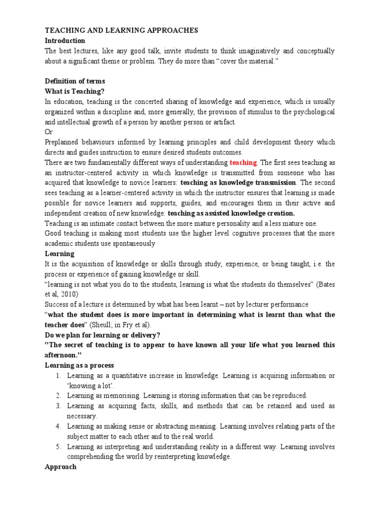 TEACHING AND LEARNING APPROACHES | PDF | Learning | Mentorship