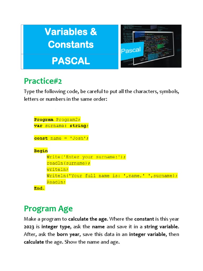 PASCAL#2_Variables+and+Constants | PDF