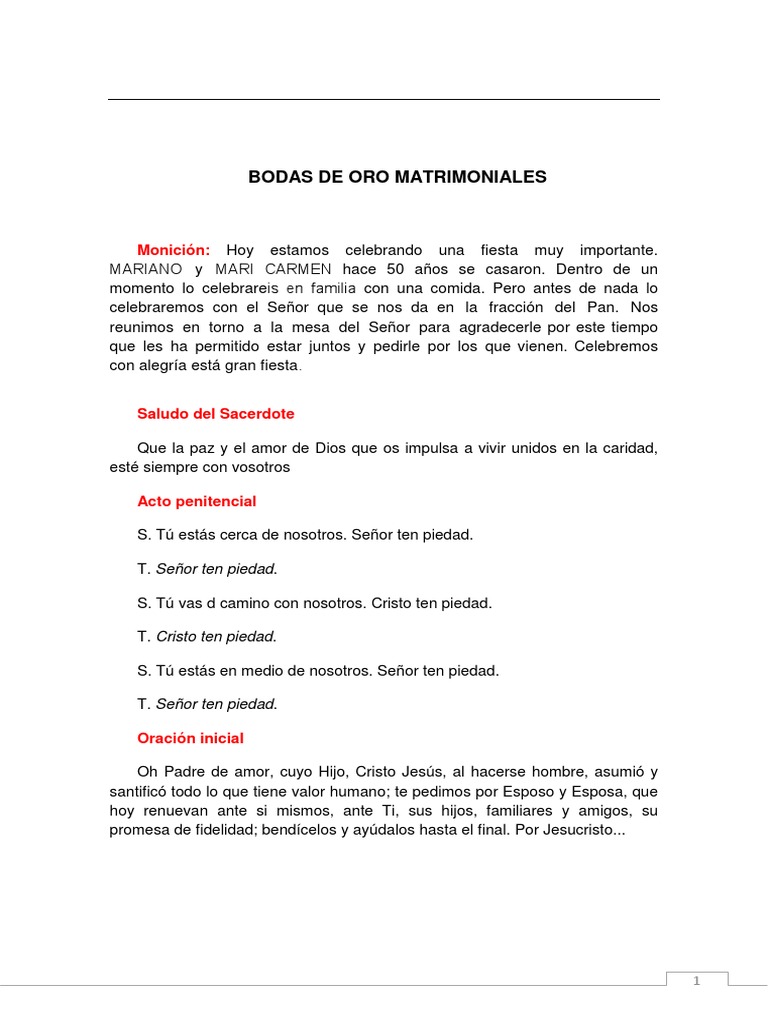 Peticiones para Bodas de Oro Matrimoniales | PDF