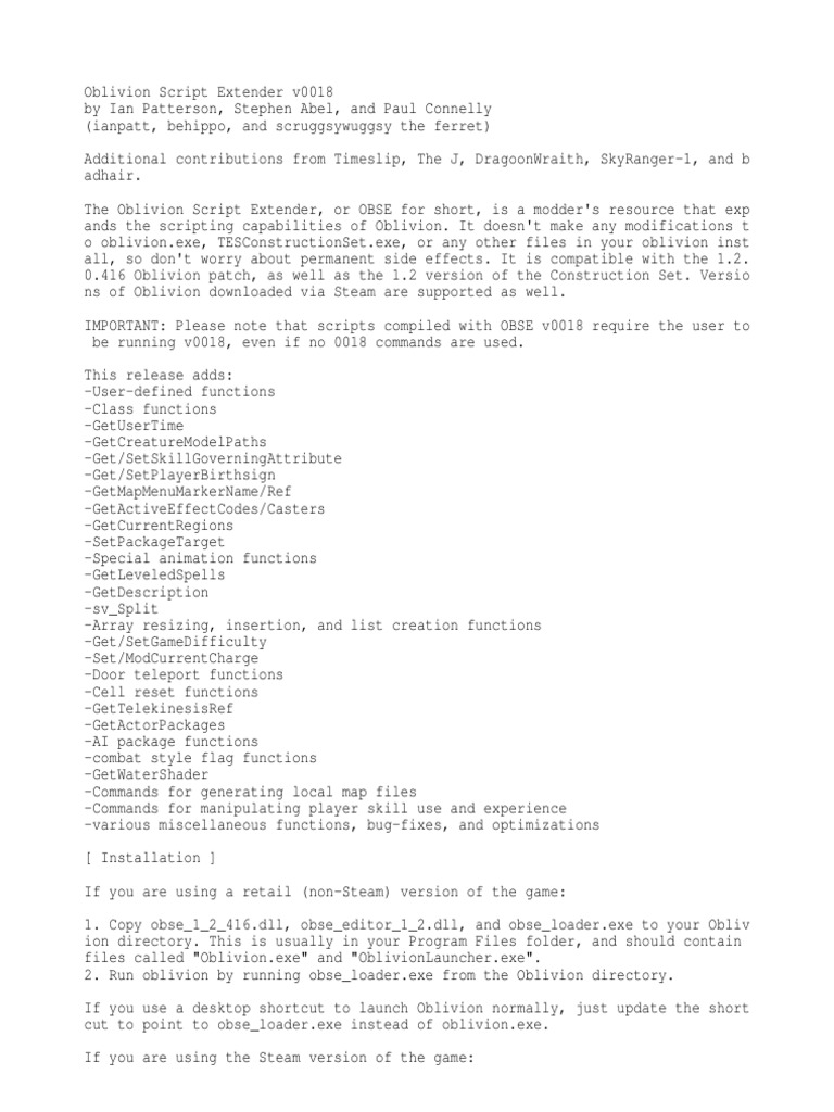 Oblivion Installation Directory Steam