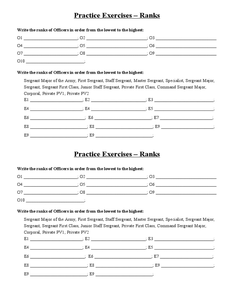 Practice Exercise | PDF | Sergeant | Corporal