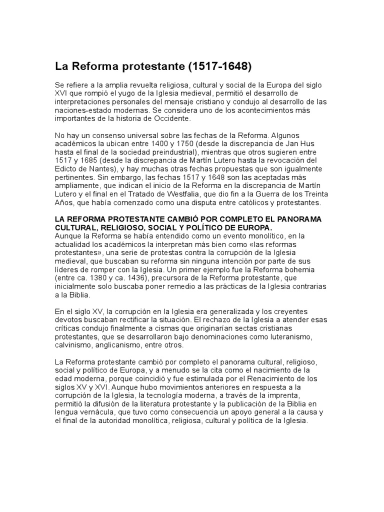 La Reforma Protestante: Impacto y Orígenes | PDF | protestantismo ...