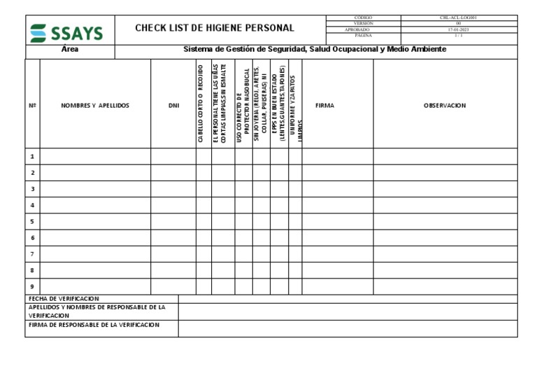 Check List de Higiene Personal | PDF
