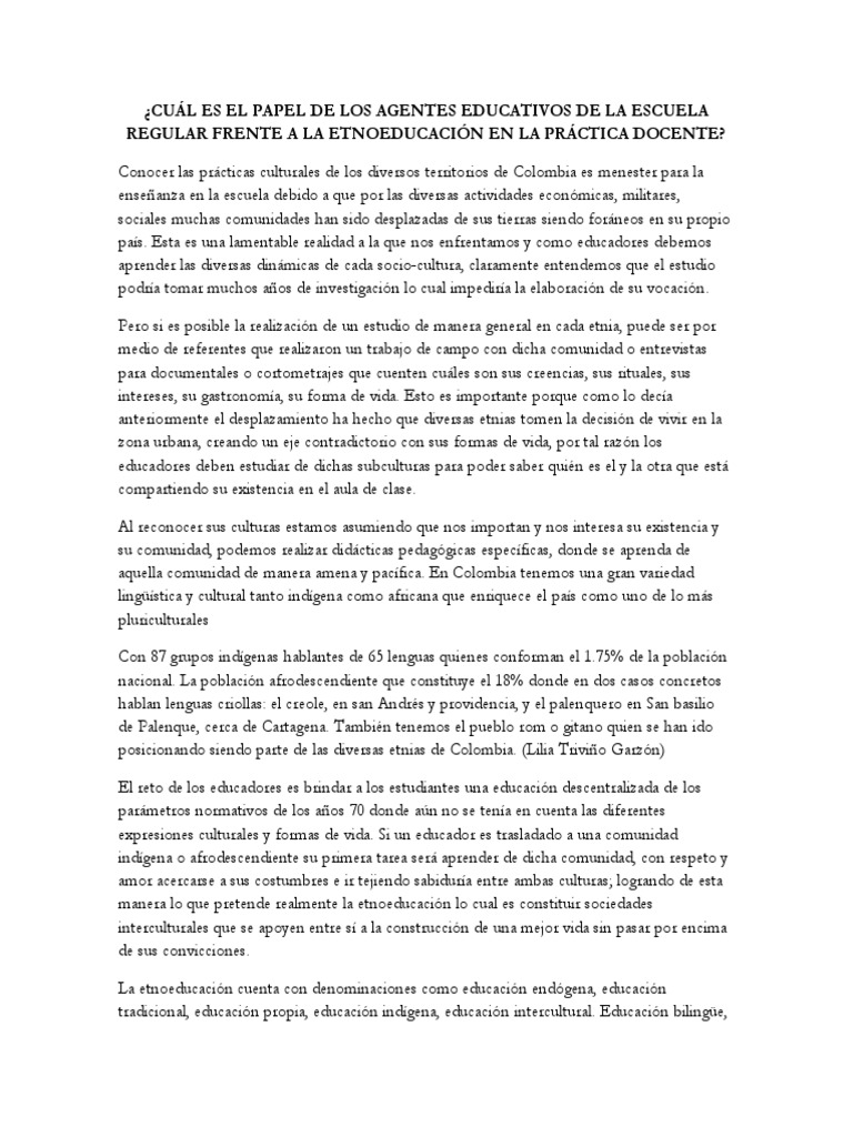 Cuál Es El Papel de Los Agentes Educativos de La Escuela Regular Frente ...