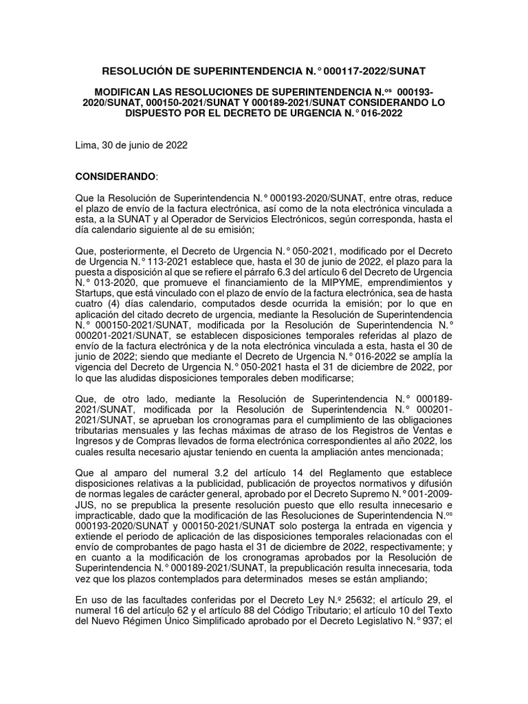 Resolución de Superintendencia N.° 000117-2022/sunat | PDF | Impuestos