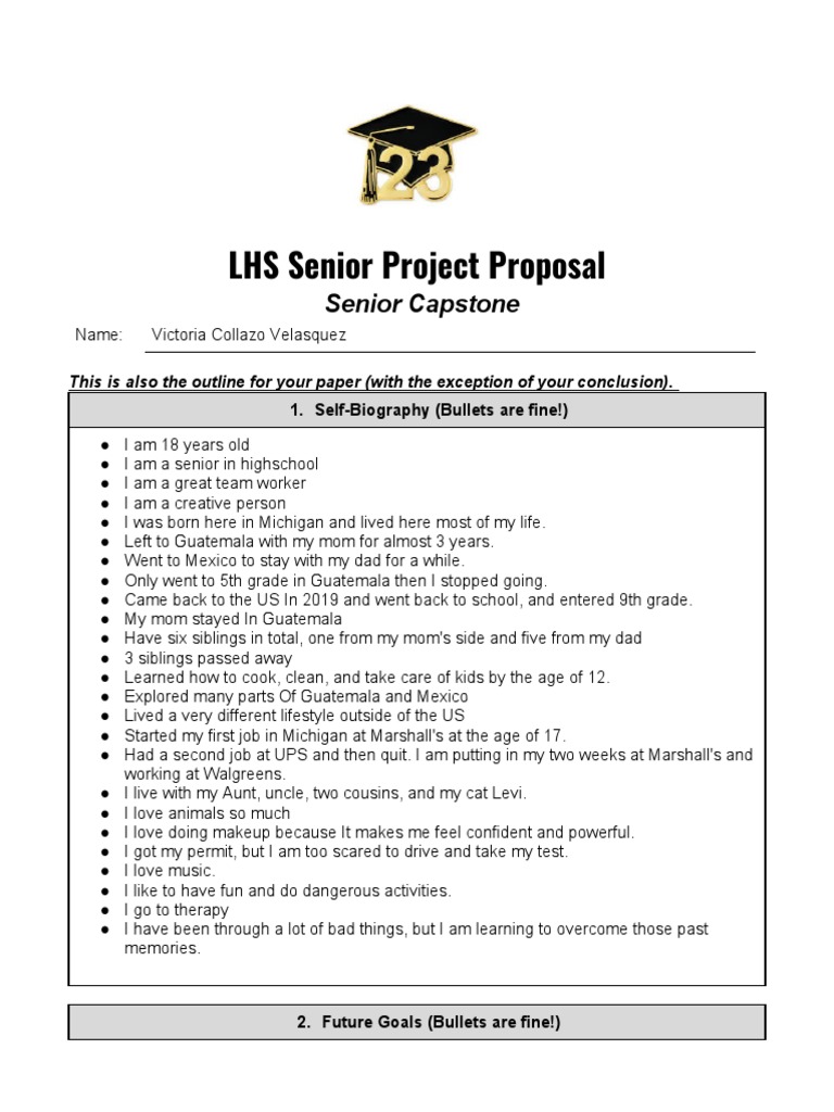 Victoria Collazo-Velasquez - 2023 Senior Project Proposal Form | PDF ...