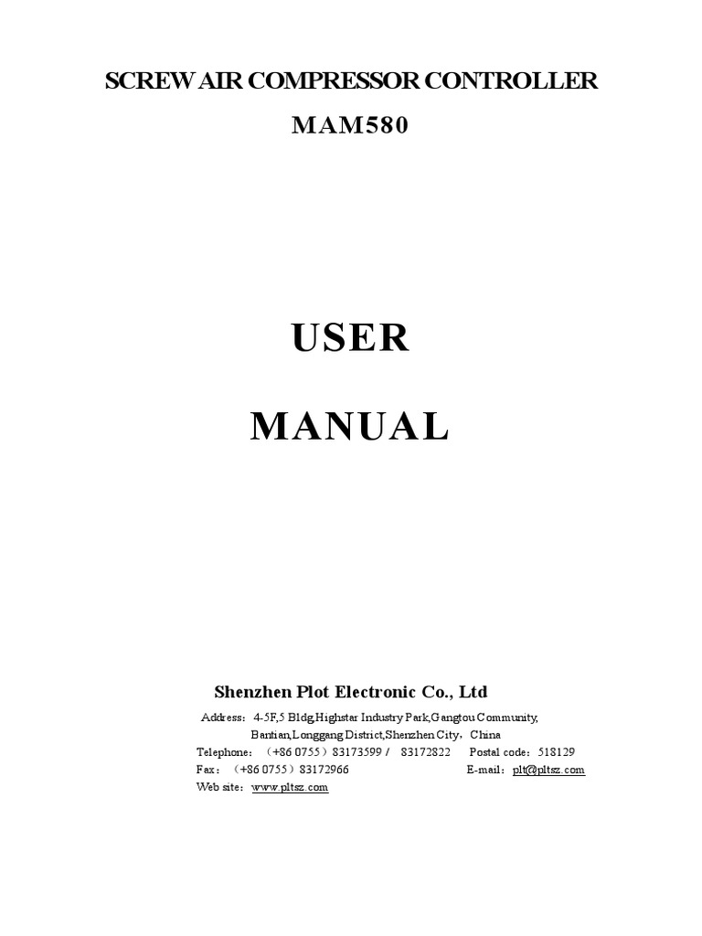 Air Compressor Controller Manual | PDF | Menu (Computing) | Electric Motor