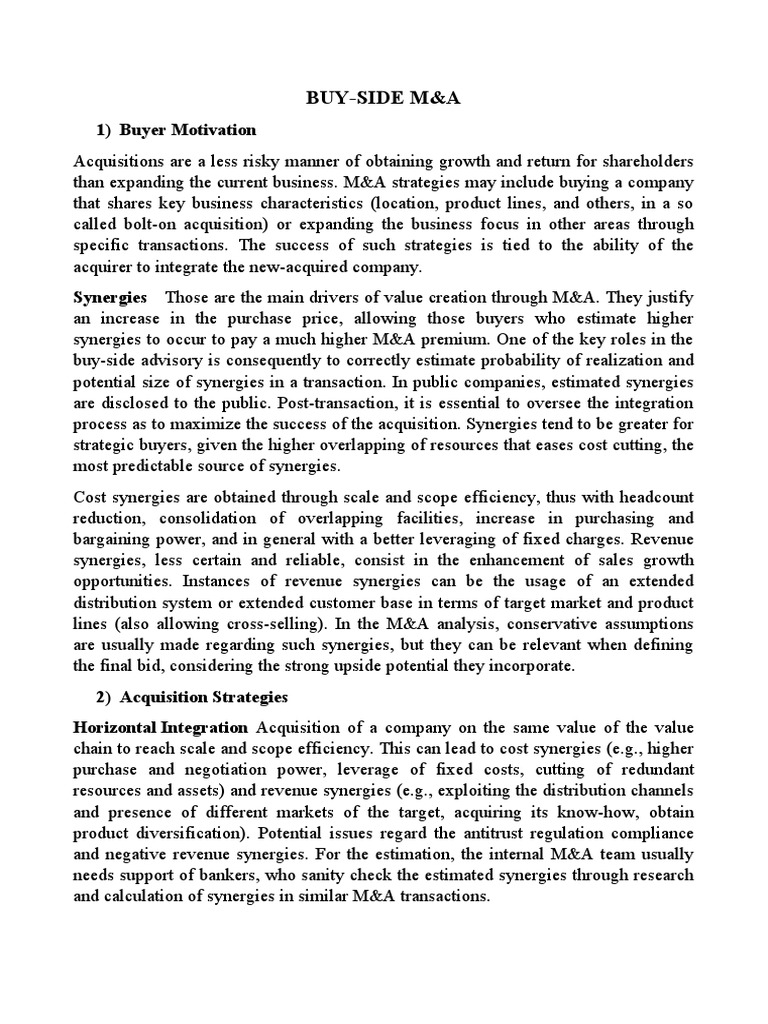 Buy-Side M&A | Download Free PDF | Mergers And Acquisitions | Valuation ...