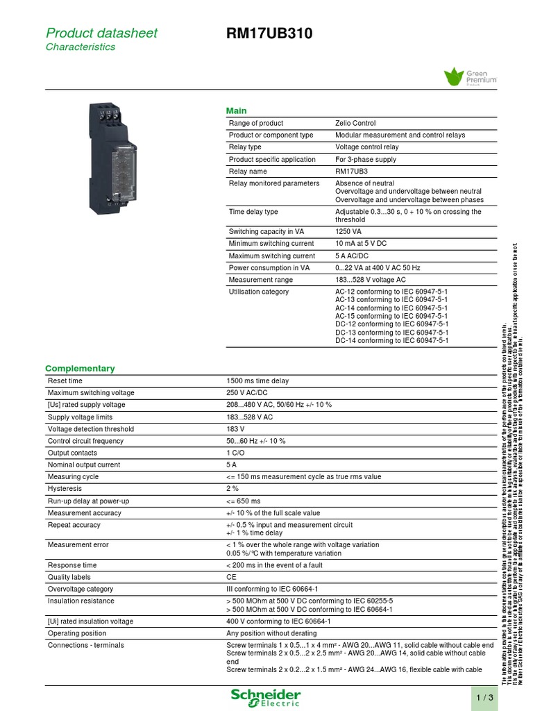 RM17UB310 3-Phase Voltage Relay Data | PDF | Relay | Alternating Current