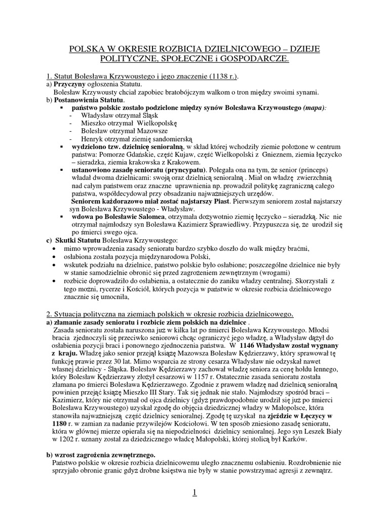 Przyczyny I Skutki Rozbicia Dzielnicowego