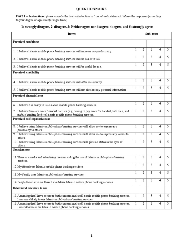 Questionnaire Islamic Banking | PDF
