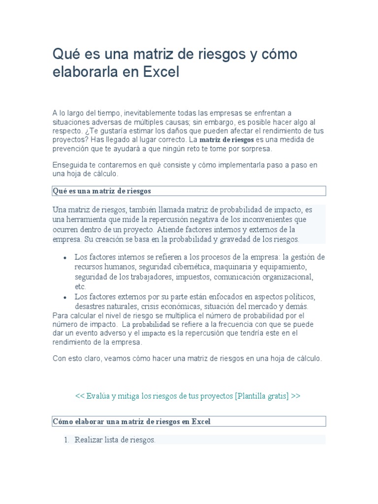 Crear matriz de riesgos en Excel | PDF | Probabilidad | Hoja de cálculo