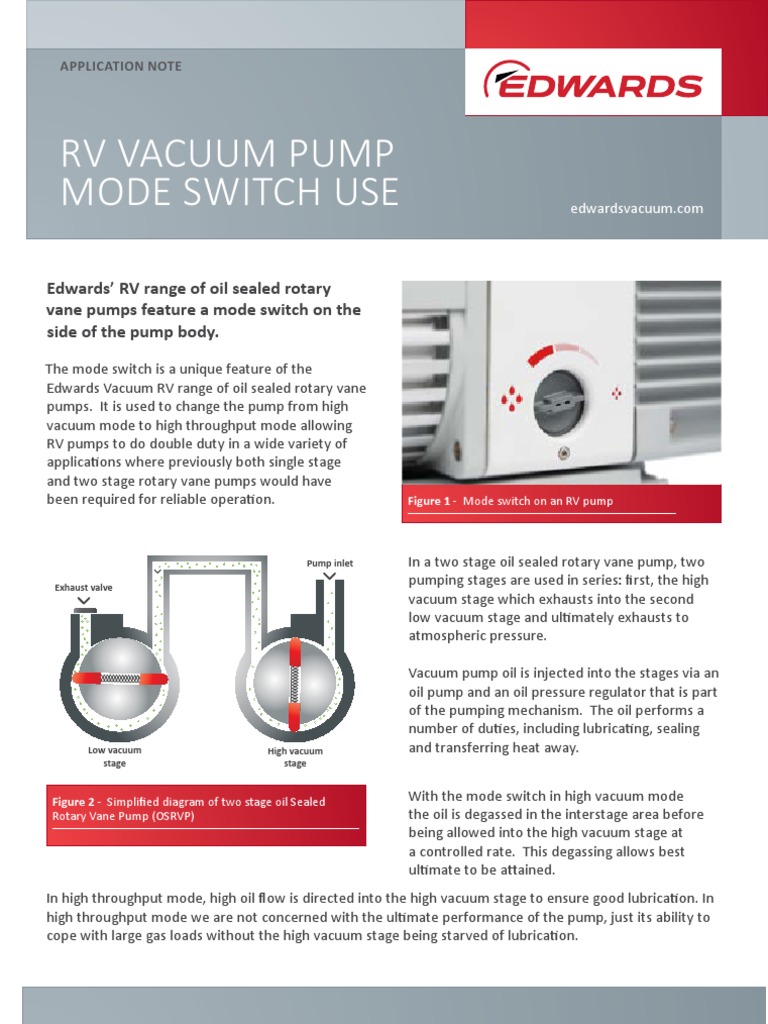 RV Vacuum Pump Mode Switch Use | PDF | Pump | Vacuum