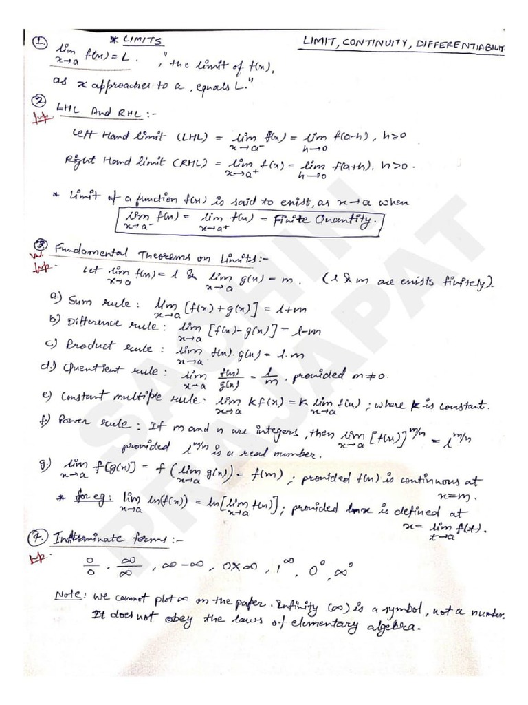differential calculus notes by sachin bhaiya PDF