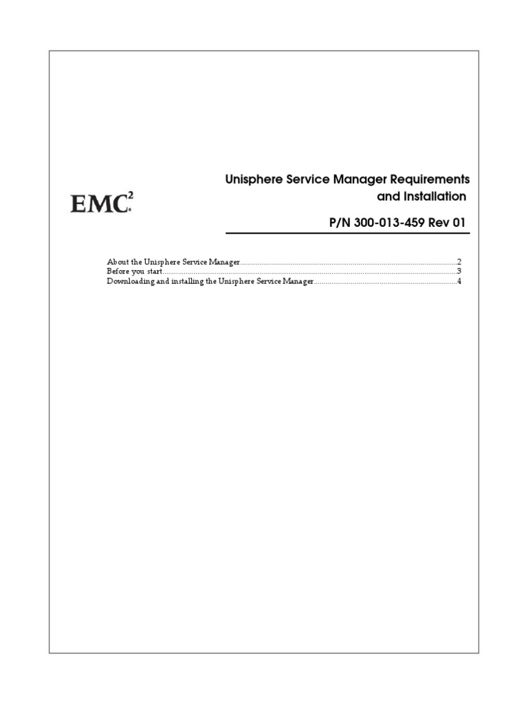 Unisphere service manager requirements and installation p n 300 013 459