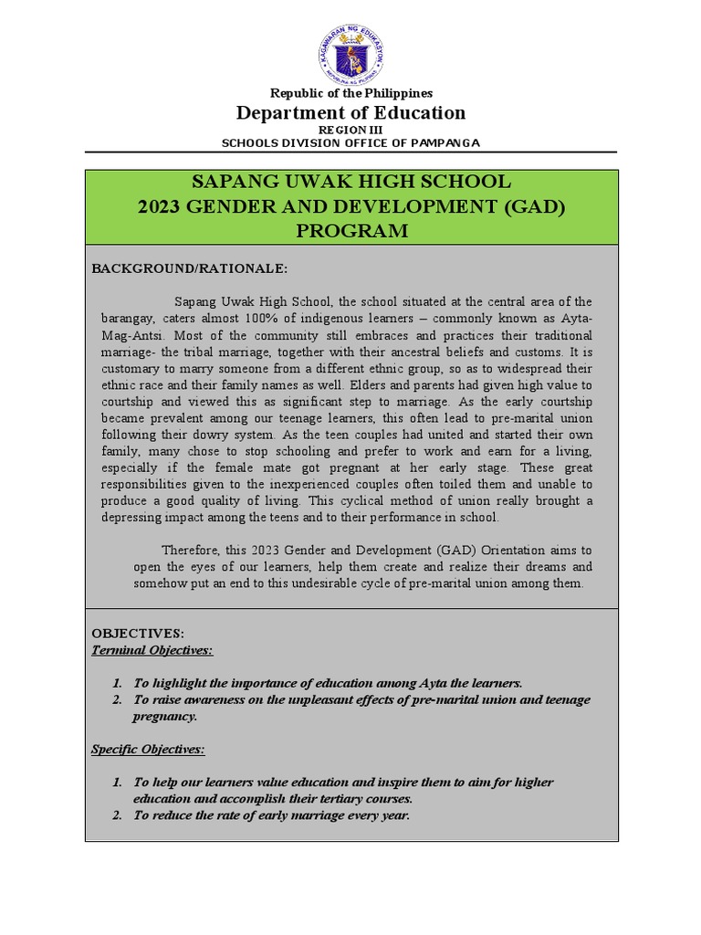 2023 GAD Program for Ayta Students | PDF | Marriage | Applied Ethics