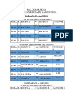 Rol de Partidos Torneo Apertura de Basquetbol Sabado 27 - Agosto