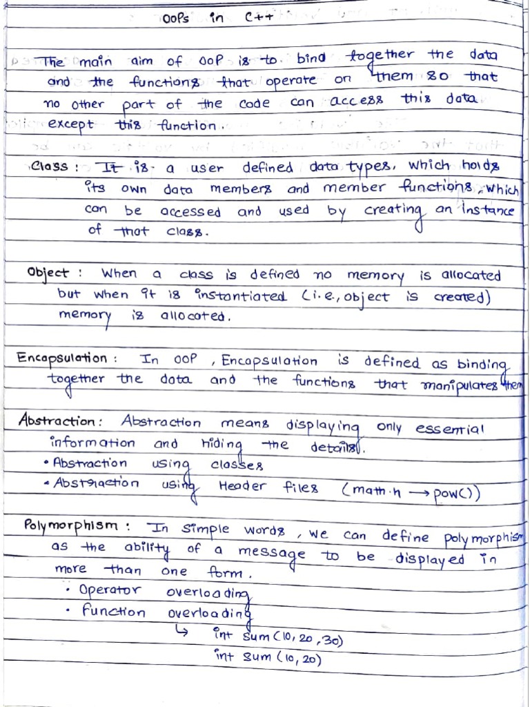 C++ OOP Concepts Handwritten Notes | PDF | Constructor (Object Oriented ...