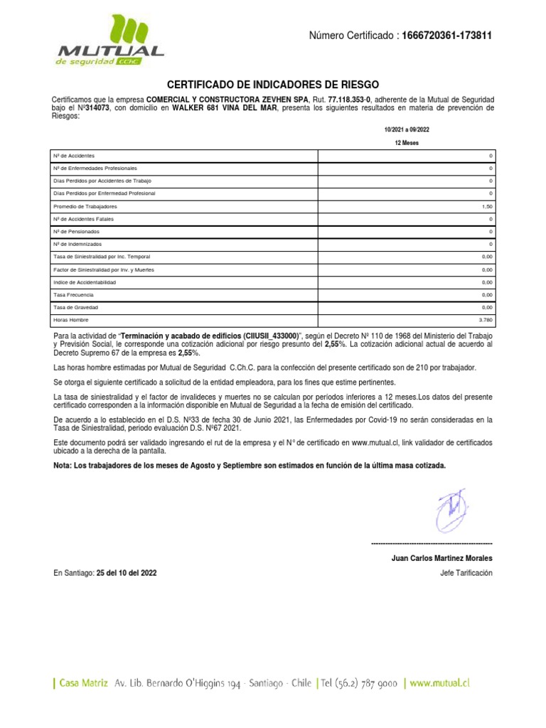 Certificado Siniestralidad 314073 25102022 | PDF