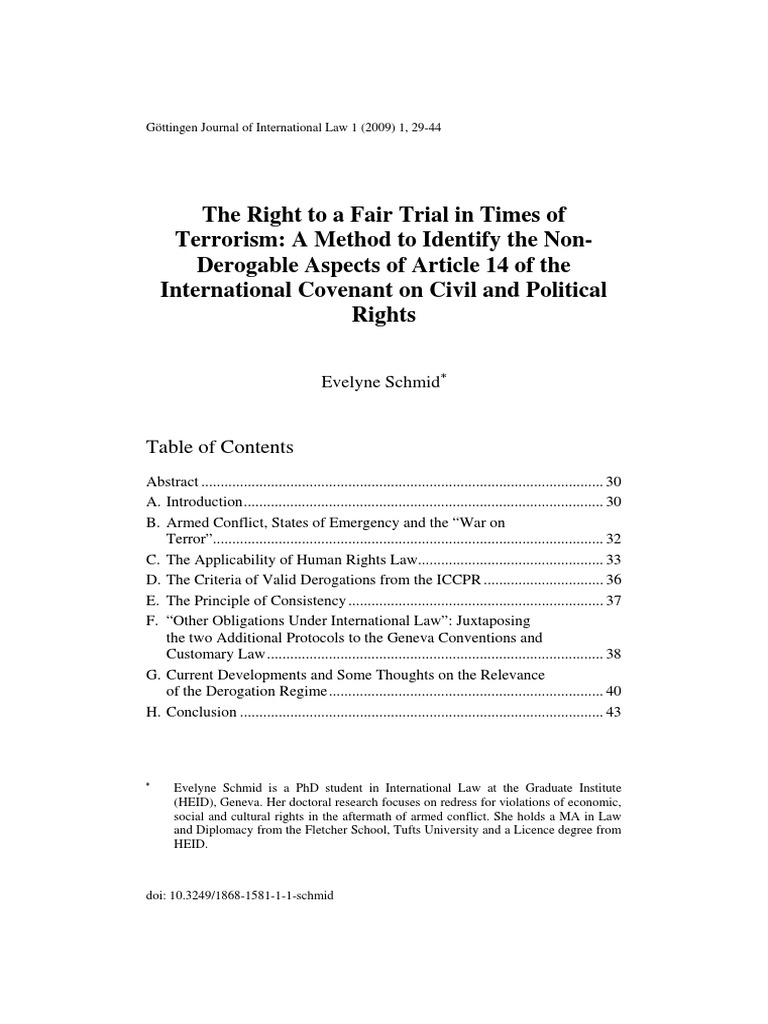 The Right To A Fair Trial in Times of Terrorism A Method To Identify The Non Derogable Aspects